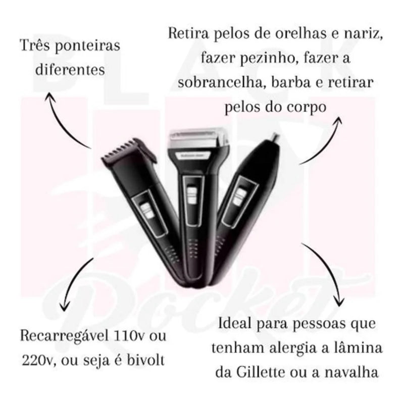 Shaver KM-6558 3em1 – Nariz, Barba & Corpo