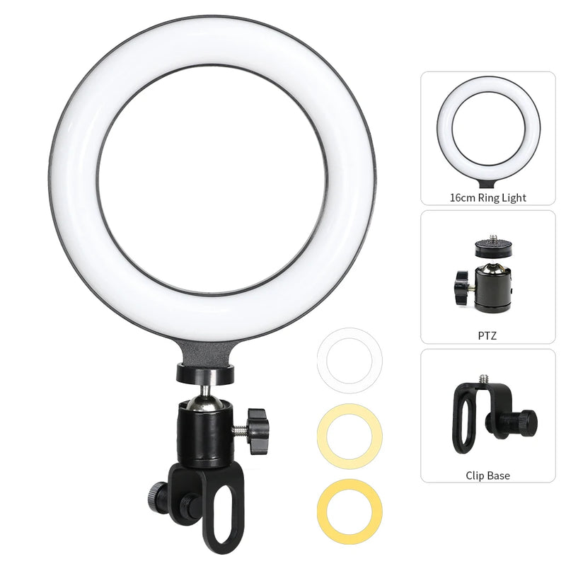 Anel de Luz LED 6.3” com Clipe USB Anvinne – Iluminação Profissional para Lives, Videoconferências e Conteúdo Digital