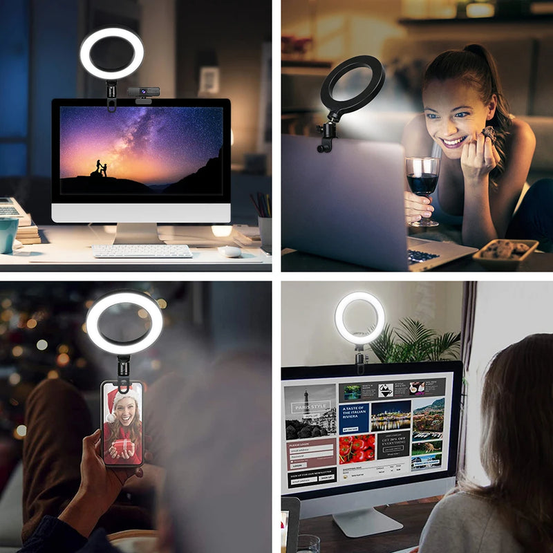 Anel de Luz LED 6.3” com Clipe USB Anvinne – Iluminação Profissional para Lives, Videoconferências e Conteúdo Digital