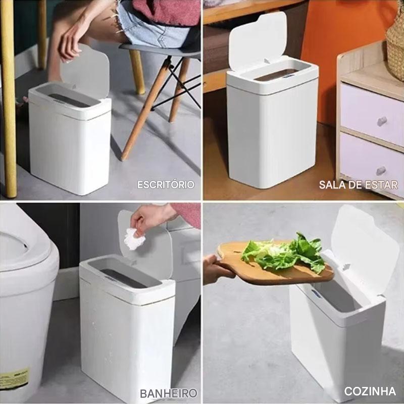 Lixeira Inteligente Touchless 15L – Sensor Automático, à Prova d’Água e Design Moderno para Banheiro, Cozinha e Escritório