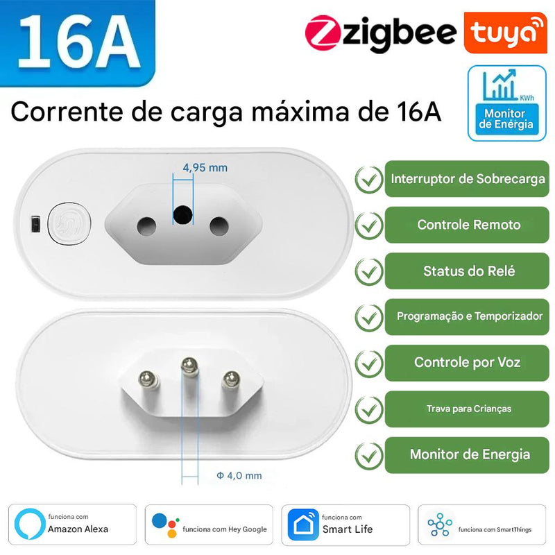Tomada Inteligente Wi-Fi/Zigbee 16A/20A com Monitor de Energia – Controle por APP e Voz | Anvinne