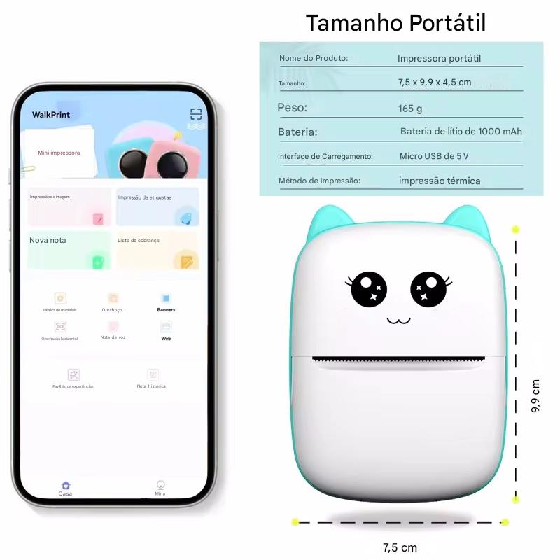 Mini Impressora Térmica Portátil CatPrint™ – Bluetooth, Sem Fio, Para Fotos e Etiquetas