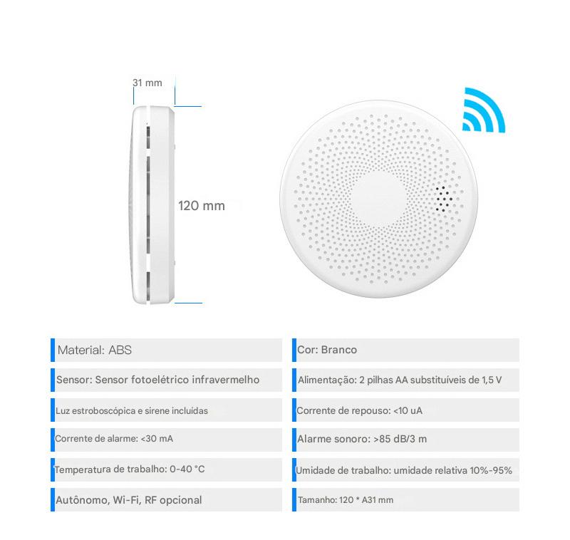 🔥 Detector Inteligente 2 em 1 Anvinne: Fumaça + Monóxido com Alerta Sonoro Tuya Wi-Fi