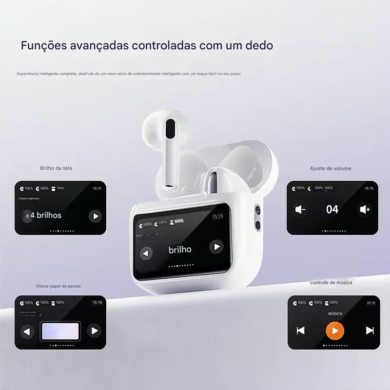 Fone Bluetooth W12 ENC Pro™ – Tela Digital, à Prova d'Água, Som Estéreo