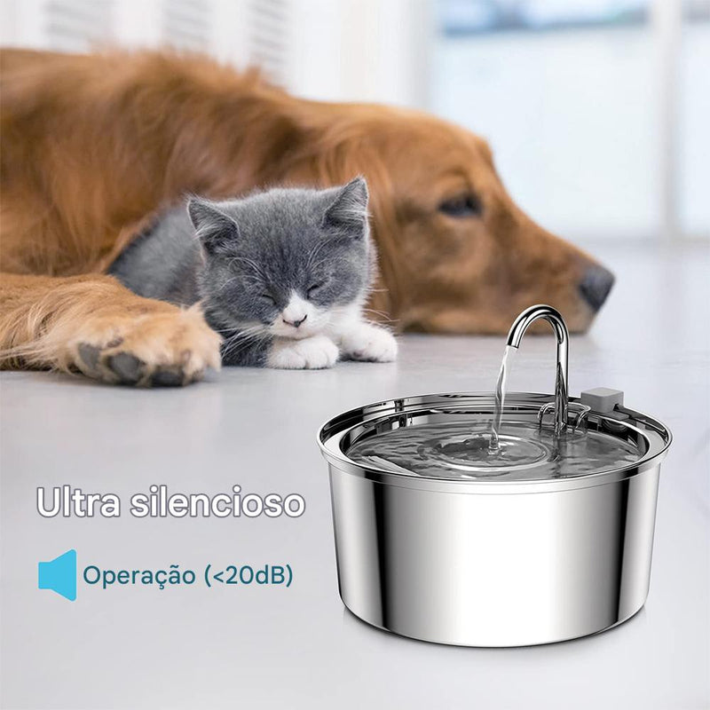 HydraPet Inox 3L – Bebedouro Premium com Dupla Filtragem