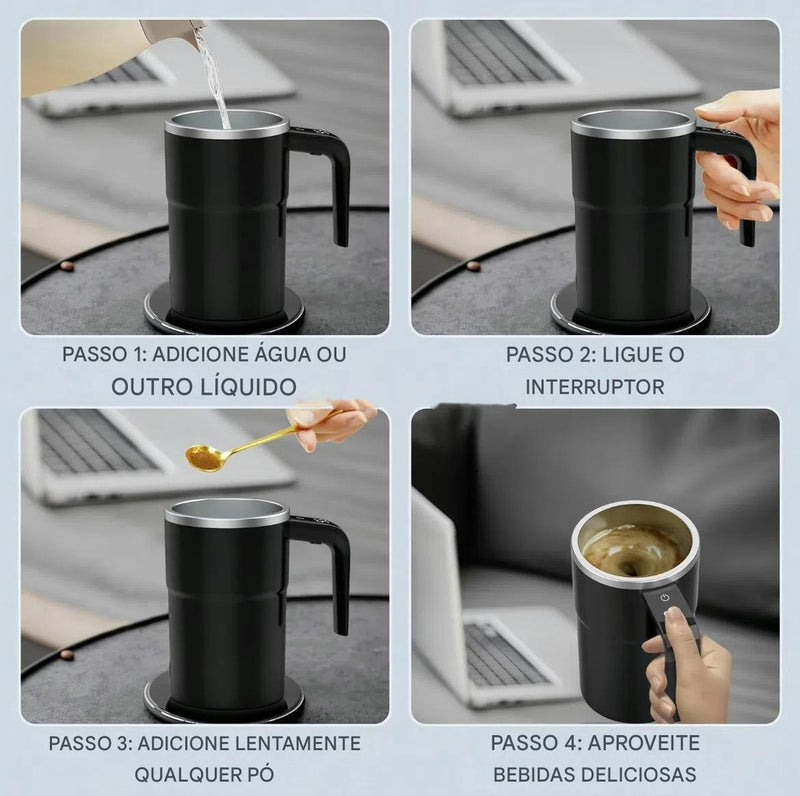 Copo Elétrico Anvinne 380ml – Misturador Magnético com Display de Temperatura, USB-C e Tampa à Prova de Vazamentos