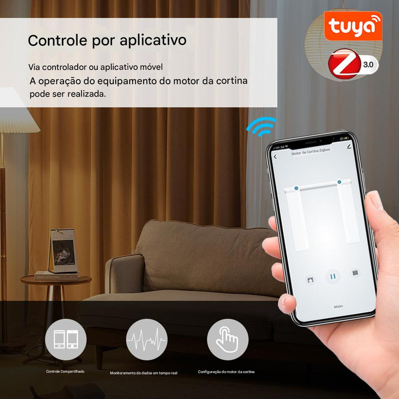 Motor de Cortina Inteligente Anvinne Tuya Wi-Fi/Zigbee com Controle por App e Voz