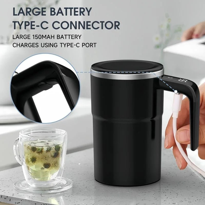 Copo Elétrico Anvinne 380ml – Misturador Magnético com Display de Temperatura, USB-C e Tampa à Prova de Vazamentos