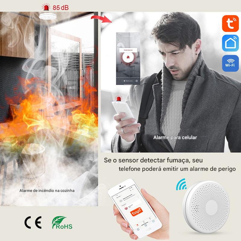 🔥 Detector Inteligente 2 em 1 Anvinne: Fumaça + Monóxido com Alerta Sonoro Tuya Wi-Fi