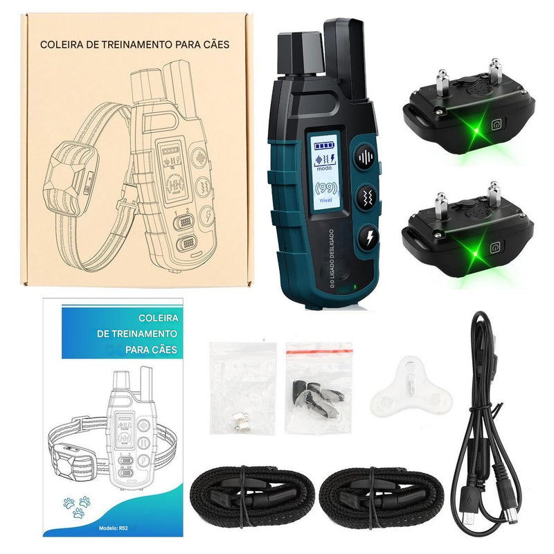 Coleira Inteligente de Adestramento Anvinne™ – Controle Remoto 1000m, À Prova d’Água e Modo Anti-Latido para 2 Cães