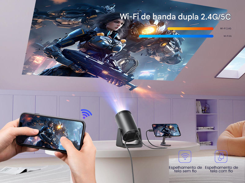 Projetor Portátil Inteligente L1 300 ANSI – Android 11, Wi-Fi 6, Bluetooth 5.2, Auto Keystone, Suporte até 1080P