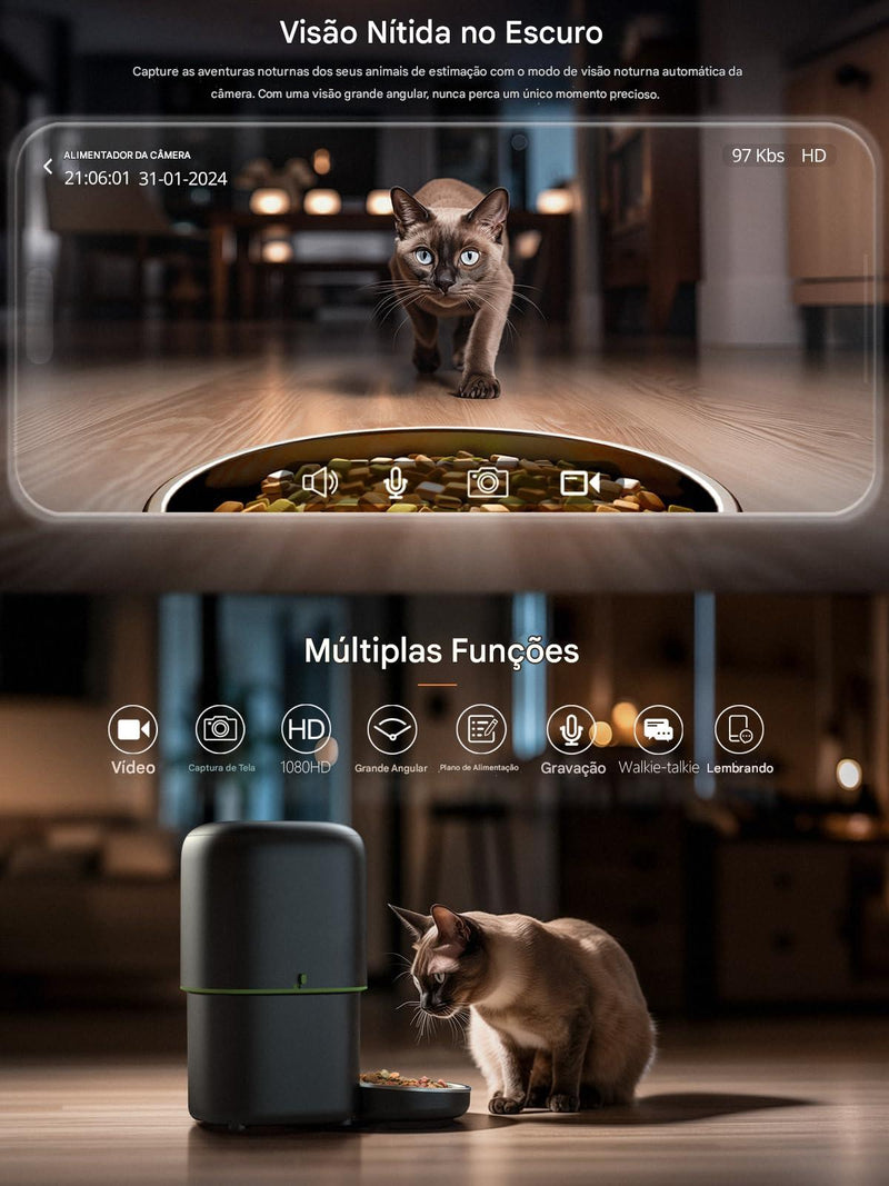 🐾 Anvinne SmartFeeder Cam™ – Alimentador Automático com Câmera 1080P, Visão Noturna e Controle por App (2L/4L)